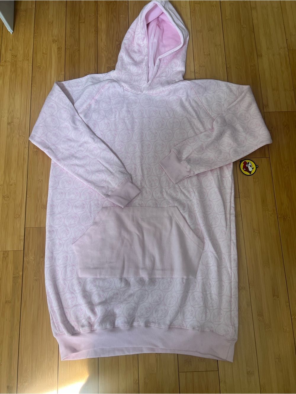 Buc-ee's Women's Oversized Hoodie Dress Pink All Over Beaver Logo Sweatshirt L